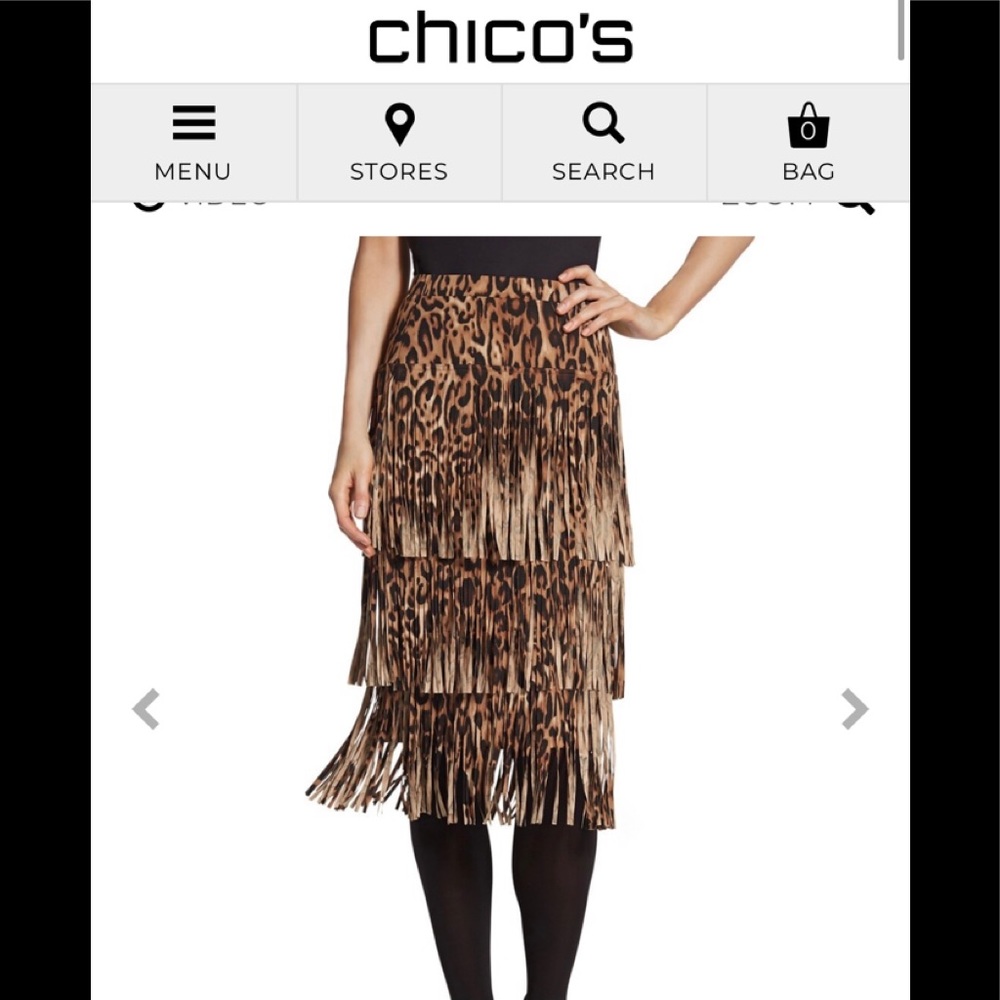Chico’s fringe animal print skirt